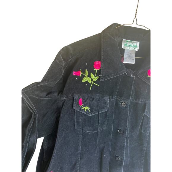 The Quacker Factory Velvet Roses Floral Embroidered Jacket Black Plus Size 1X - Picture 10 of 10
